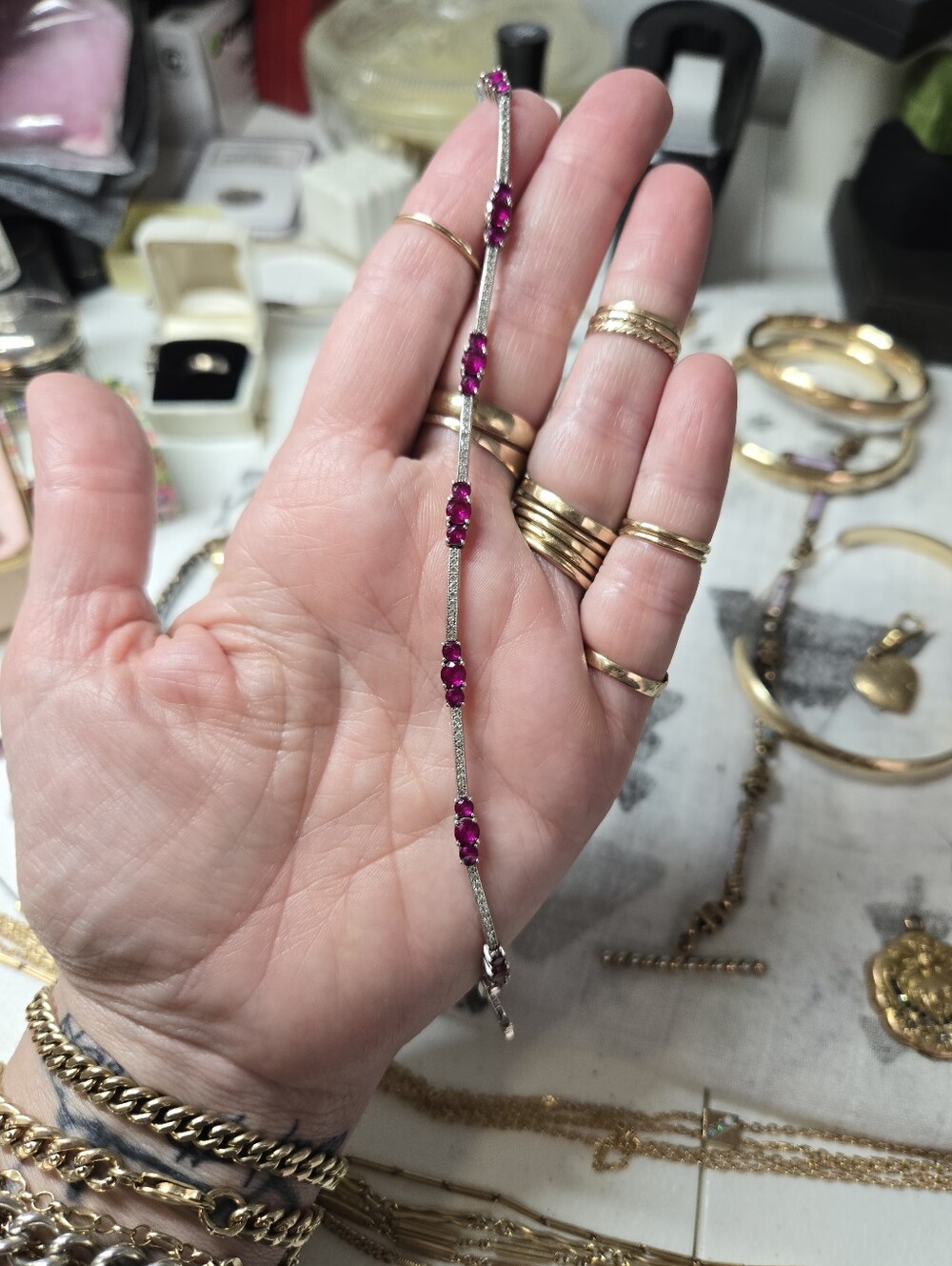 Sterling Silver Bracelet with Vivid Pink Stones